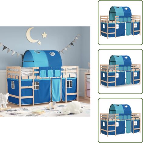 The Living Store Cama alta para niños con túnel madera pino azul 80x200 cm - Cama con túnel