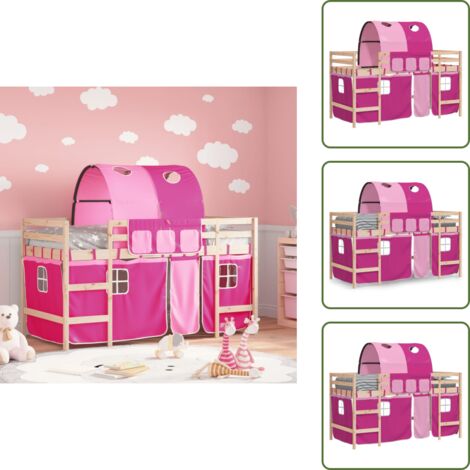 The Living Store Cama alta para niños con túnel madera pino rosa 80x200 cm - Cama con túnel