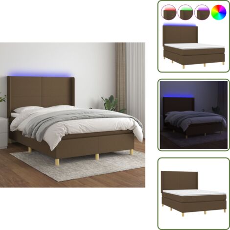 The Living Store Cama box spring colchón luces LED tela marrón oscuro 140x200cm - Colchón con luces LED
