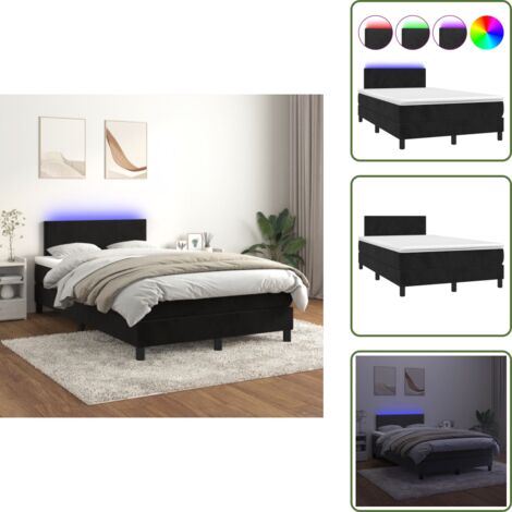 The Living Store Cama box spring colchón y LED terciopelo negro 120x200 cm - Cama con luz LED