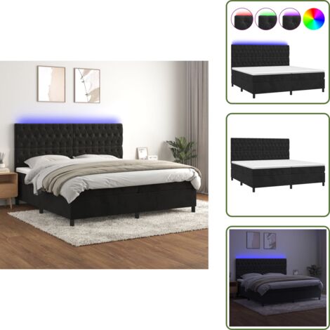 The Living Store Cama box spring colchón y LED terciopelo negro 200x200 cm - Colchón con LED