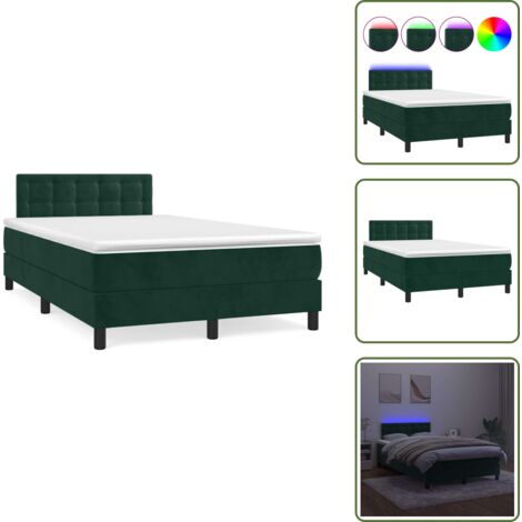 The Living Store Cama box spring colchón y LED terciopelo verde oscuro 120x190cm - Colchón con LED