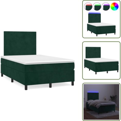 The Living Store Cama box spring colchón y LED terciopelo verde oscuro 120x190cm - Colchón con LED