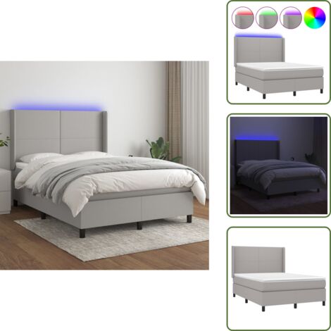 The Living Store Cama box spring colchón y luces LED tela gris claro 140x190 cm - Colchón con luces LED
