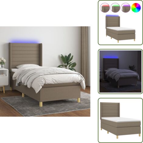 The Living Store Cama box spring colchón y luces LED tela gris taupe 100x200 cm - Colchón con luces LED