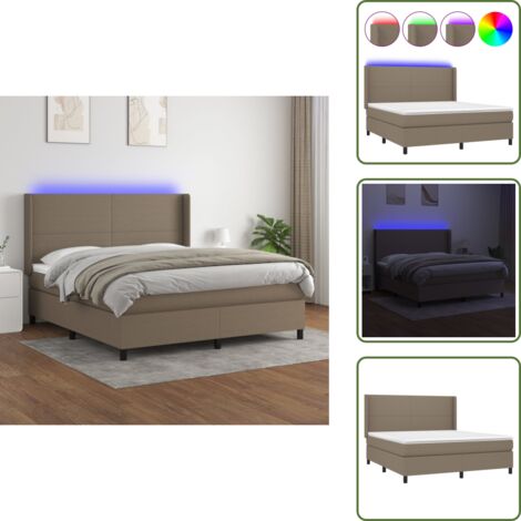 The Living Store Cama box spring colchón y luces LED tela gris taupe 160x200 cm - Colchón con luces LED
