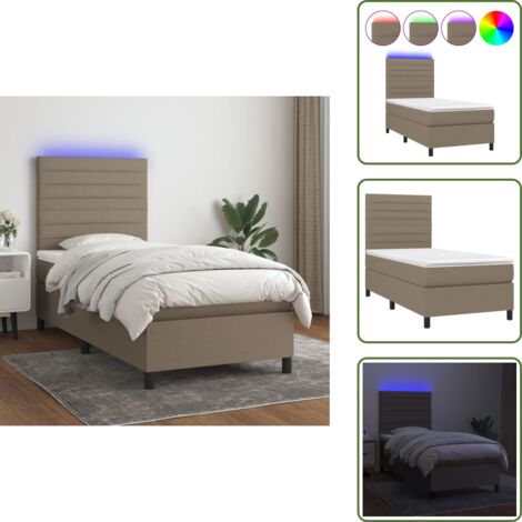 The Living Store Cama box spring colchón y luces LED tela gris taupe 90x200 cm - Cama box spring