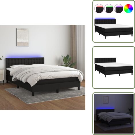 The Living Store Cama box spring colchón y luces LED tela negro 140x200 cm - Colchón con luces LED