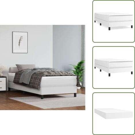 The Living Store Cama box spring con colchón cuero sintético blanco 100x200 cm - Colchón de muelles