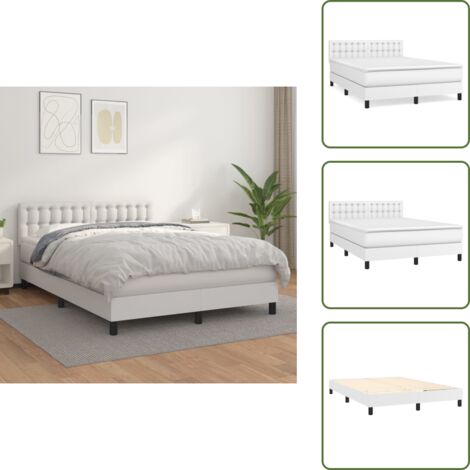 The Living Store Cama box spring con colchón cuero sintético blanco 140x200cm - Colchón de muelles