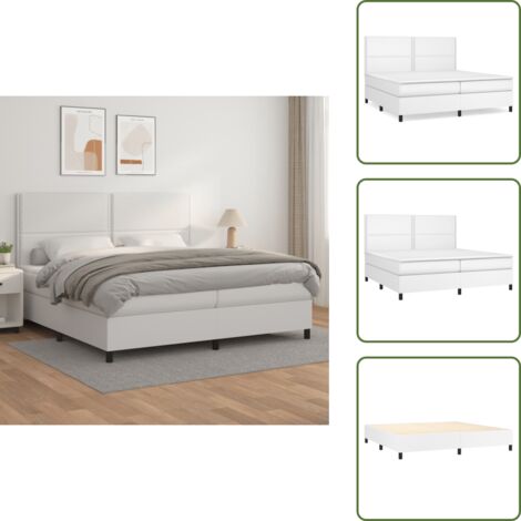 The Living Store Cama box spring con colchón cuero sintético blanco 200x200 cm - Colchón de muelles