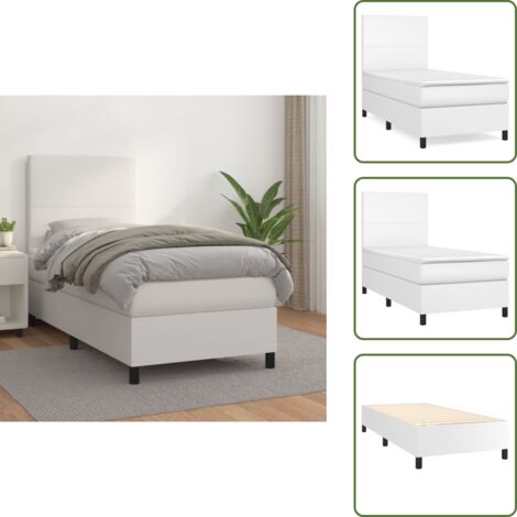 The Living Store Cama box spring con colchón cuero sintético blanco 90x190 cm - Colchón de muelles