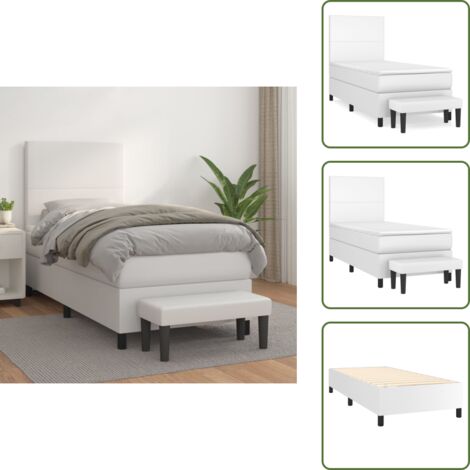 The Living Store Cama box spring con colchón cuero sintético blanco 90x190 cm - Colchón de muelles