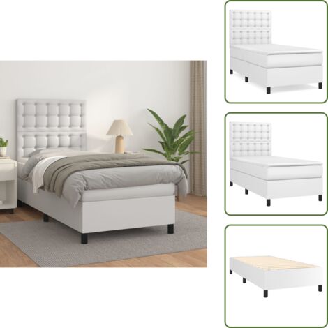 The Living Store Cama box spring con colchón cuero sintético blanco 90x190 cm - Colchón de muelles