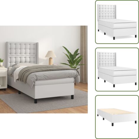 The Living Store Cama box spring con colchón cuero sintético blanco 90x190 cm - Colchón de muelles
