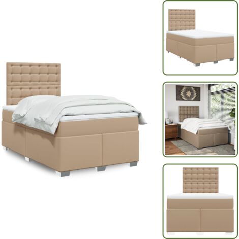 The Living Store Cama box spring con colchón cuero sintético capuchino 120x190cm - Colchón de muelles