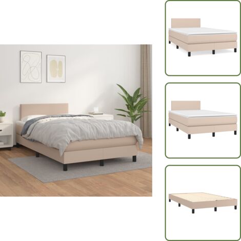 The Living Store Cama box spring con colchón cuero sintético capuchino 120x200cm - Colchón de muelles