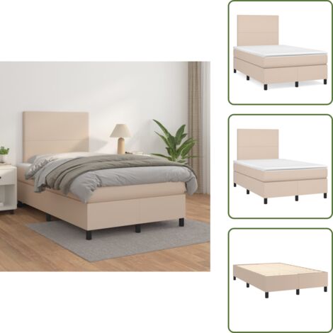 The Living Store Cama box spring con colchón cuero sintético capuchino 120x200cm - Colchón de muelles