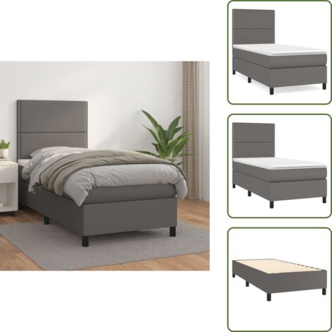 The Living Store Cama box spring con colchón cuero sintético gris 100x200 cm - Colchón de muelles