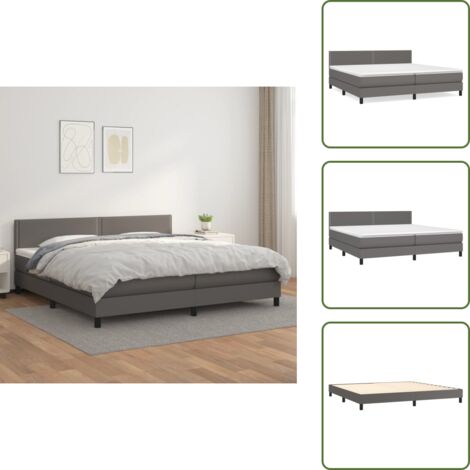 The Living Store Cama box spring con colchón cuero sintético gris 200x200 cm - Colchón de muelles