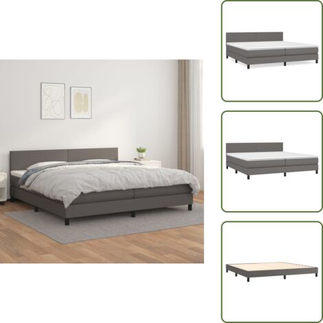 The Living Store Cama box spring con colchón cuero sintético gris 200x200 cm - Colchón de muelles