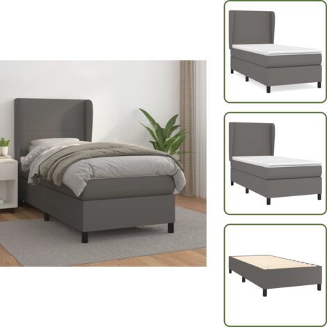 The Living Store Cama box spring con colchón cuero sintético gris 90x190 cm - Colchón de muelles