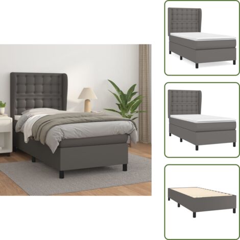 The Living Store Cama box spring con colchón cuero sintético gris 90x190 cm - Colchón de muelles