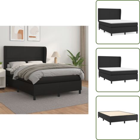 The Living Store Cama box spring con colchón cuero sintético negro 140x190 cm - Colchón de muelles