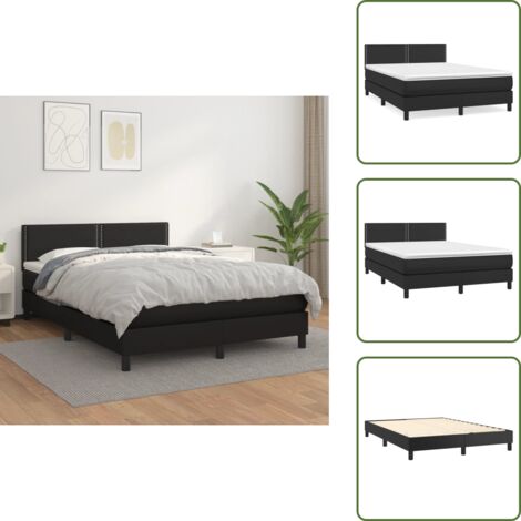 The Living Store Cama box spring con colchón cuero sintético negro 140x200cm - Colchón de muelles