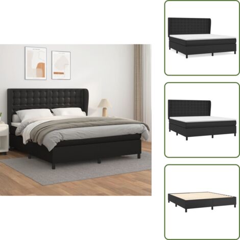 The Living Store Cama box spring con colchón cuero sintético negro 160x200 cm - Colchón de muelles