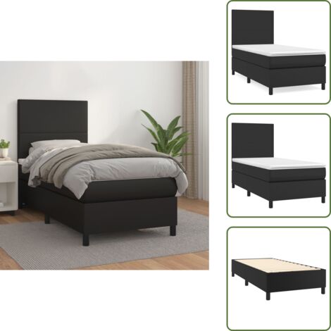 The Living Store Cama box spring con colchón cuero sintético negro 90x190 cm - Colchón de muelles