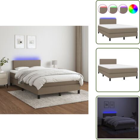 The Living Store Cama box spring con colchón LED tela gris taupe 120x200 cm - Cama box spring