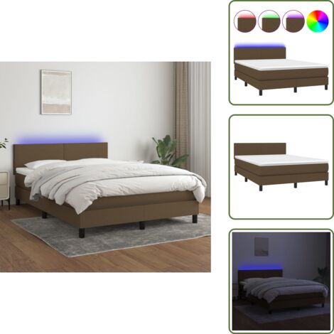 The Living Store Cama box spring con colchón LED tela marrón oscuro 140x190 cm - Colchón LED
