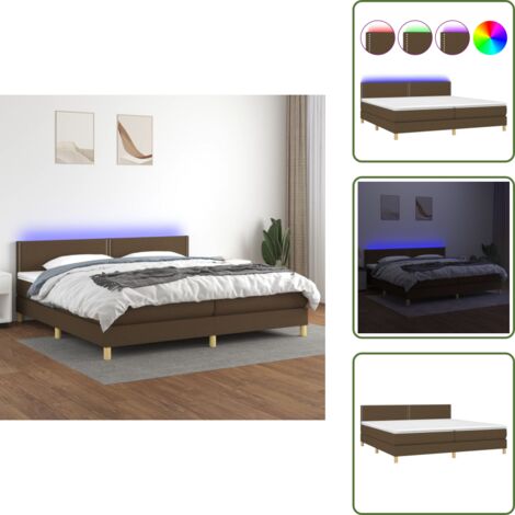 The Living Store Cama box spring con colchón LED tela marrón oscuro 200x200 cm - Colchón LED