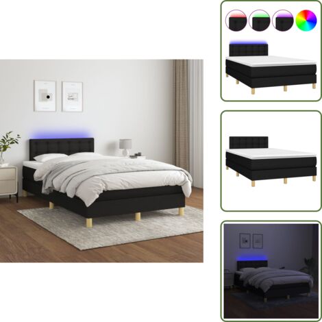 The Living Store Cama box spring con colchón LED tela negro 120x200 cm - Cama con luz LED