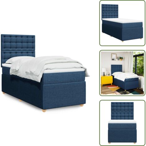 The Living Store Cama box spring con colchón tela azul 90x190 cm - Colchón de muelles