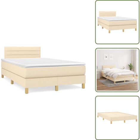 The Living Store Cama box spring con colchón tela color crema 120x190 cm - Colchón de muelles