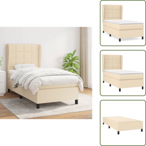 The Living Store Cama box spring con colchón tela color crema 80x200 cm - Colchón de muelles