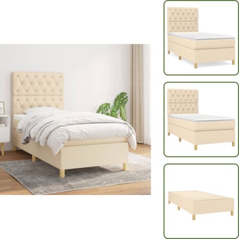 The Living Store Cama box spring con colchón tela color crema 80x200 cm - Colchón de muelles