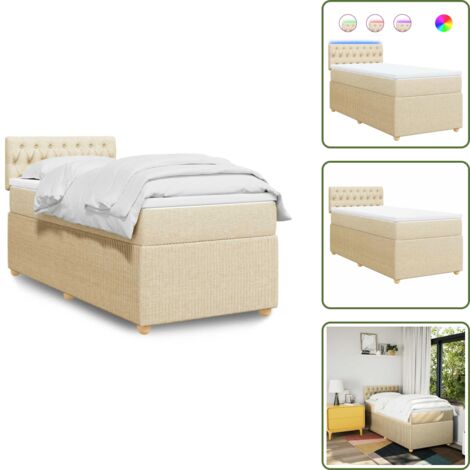 The Living Store Cama box spring con colchón tela color crema 80x200 cm - Colchón de muelles ensacados