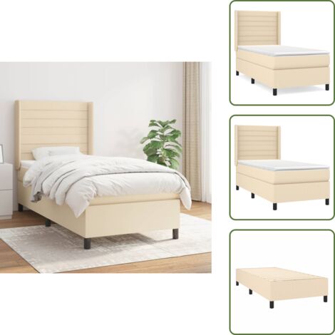The Living Store Cama box spring con colchón tela color crema 90x190 cm - Colchón de muelles