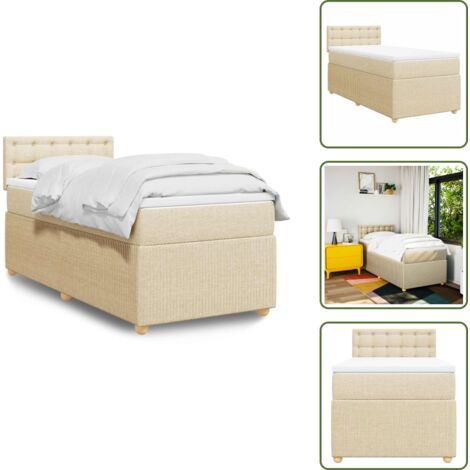 The Living Store Cama box spring con colchón tela color crema 90x190 cm - Colchón de muelles
