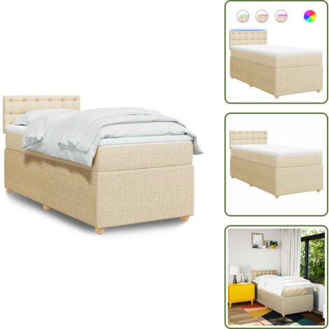 The Living Store Cama box spring con colchón tela color crema 90x190 cm - Colchón de muelles ensacados