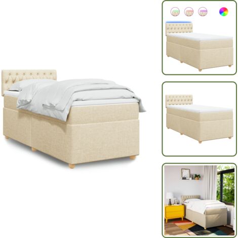 The Living Store Cama box spring con colchón tela color crema 90x190 cm - Colchón de muelles ensacados