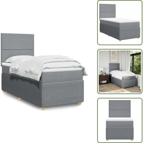 The Living Store Cama box spring con colchón tela gris claro 80x200 cm - Colchón de muelles