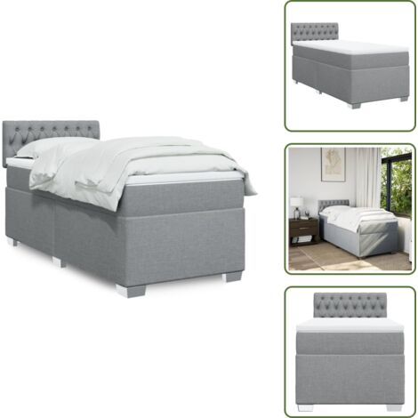 The Living Store Cama box spring con colchón tela gris claro 80x200 cm - Colchón de muelles ensacados