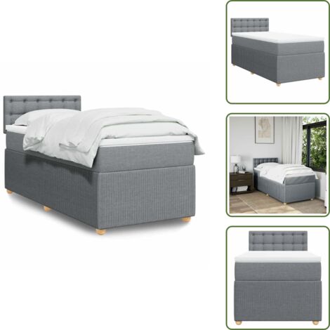 The Living Store Cama box spring con colchón tela gris claro 90x190 cm - Colchón de muelles