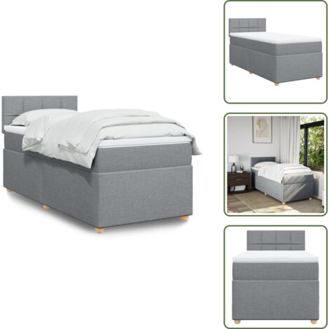 The Living Store Cama box spring con colchón tela gris claro 90x190 cm - Colchón de muelles