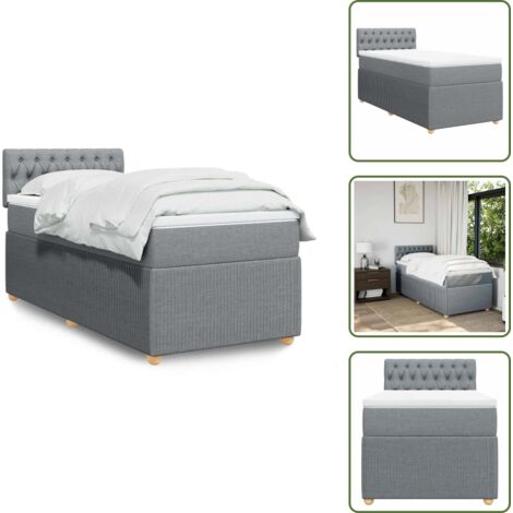 The Living Store Cama box spring con colchón tela gris claro 90x190 cm - Colchón de muelles