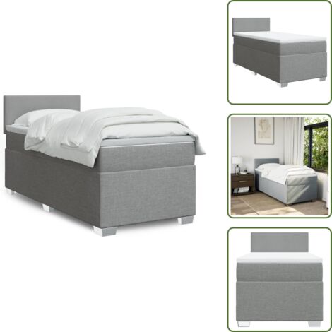 The Living Store Cama box spring con colchón tela gris claro 90x190 cm - Colchón de muelles